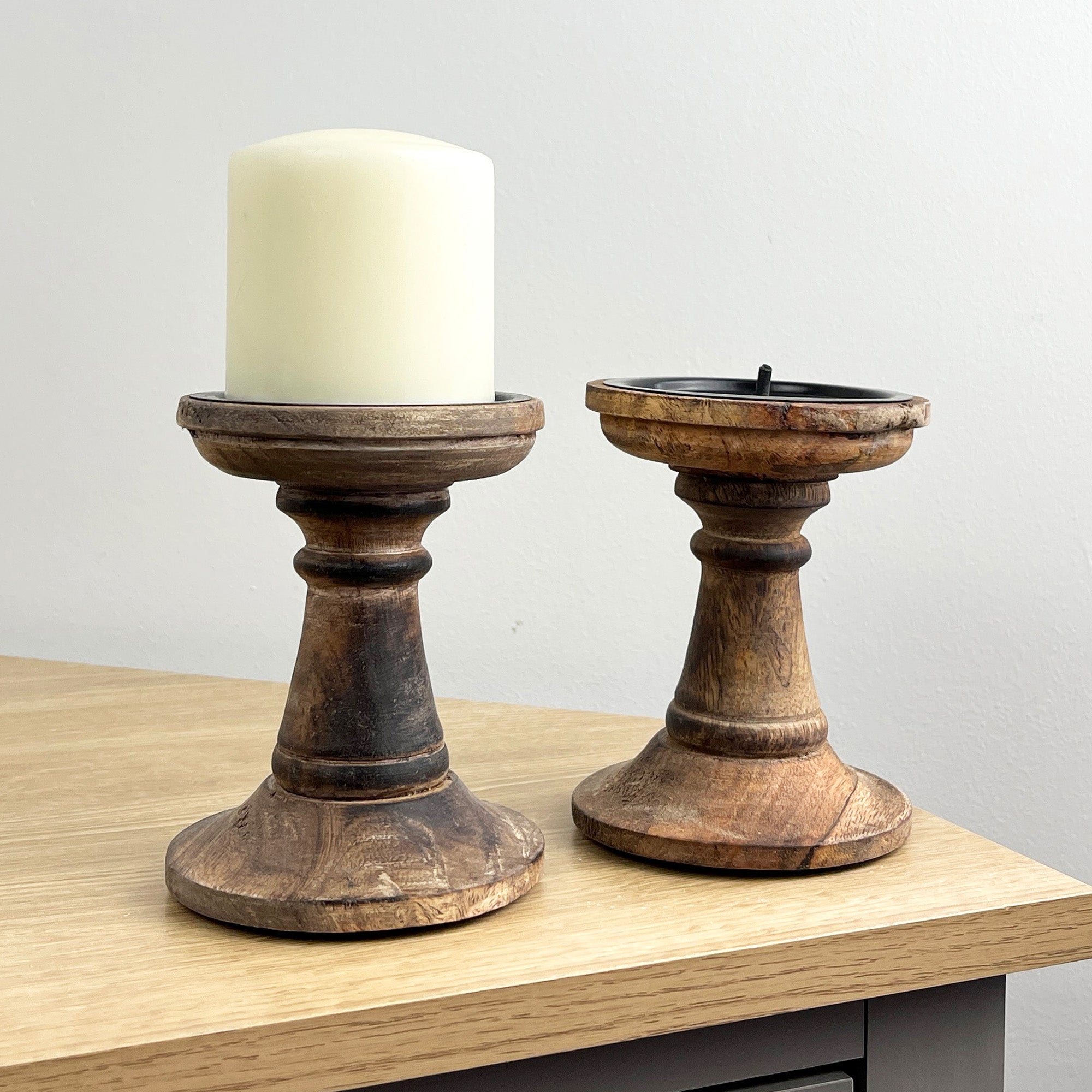 Pair of Dark Brown Wooden Candle Stick Holders – Design #3
