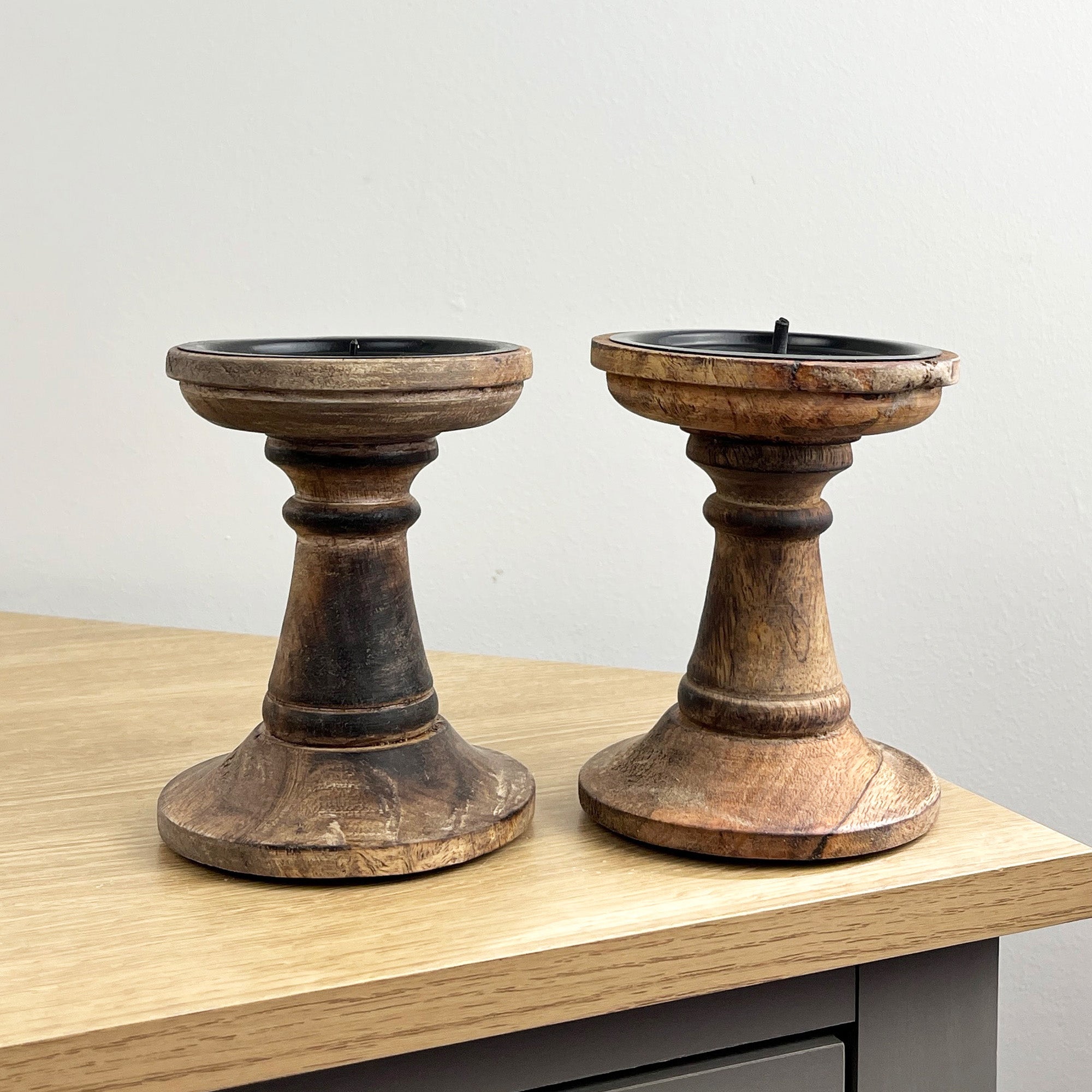 Pair of Dark Brown Wooden Candle Stick Holders – Design #3