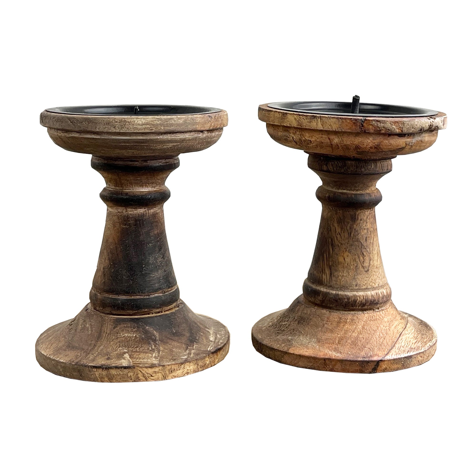 Pair of Dark Brown Wooden Candle Stick Holders – Design #3