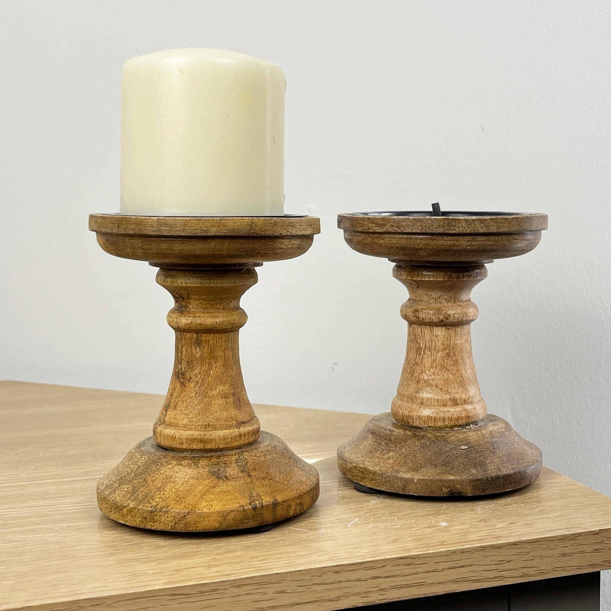 Pair of Dark Brown Wooden Candle Stick Holders – Design #3