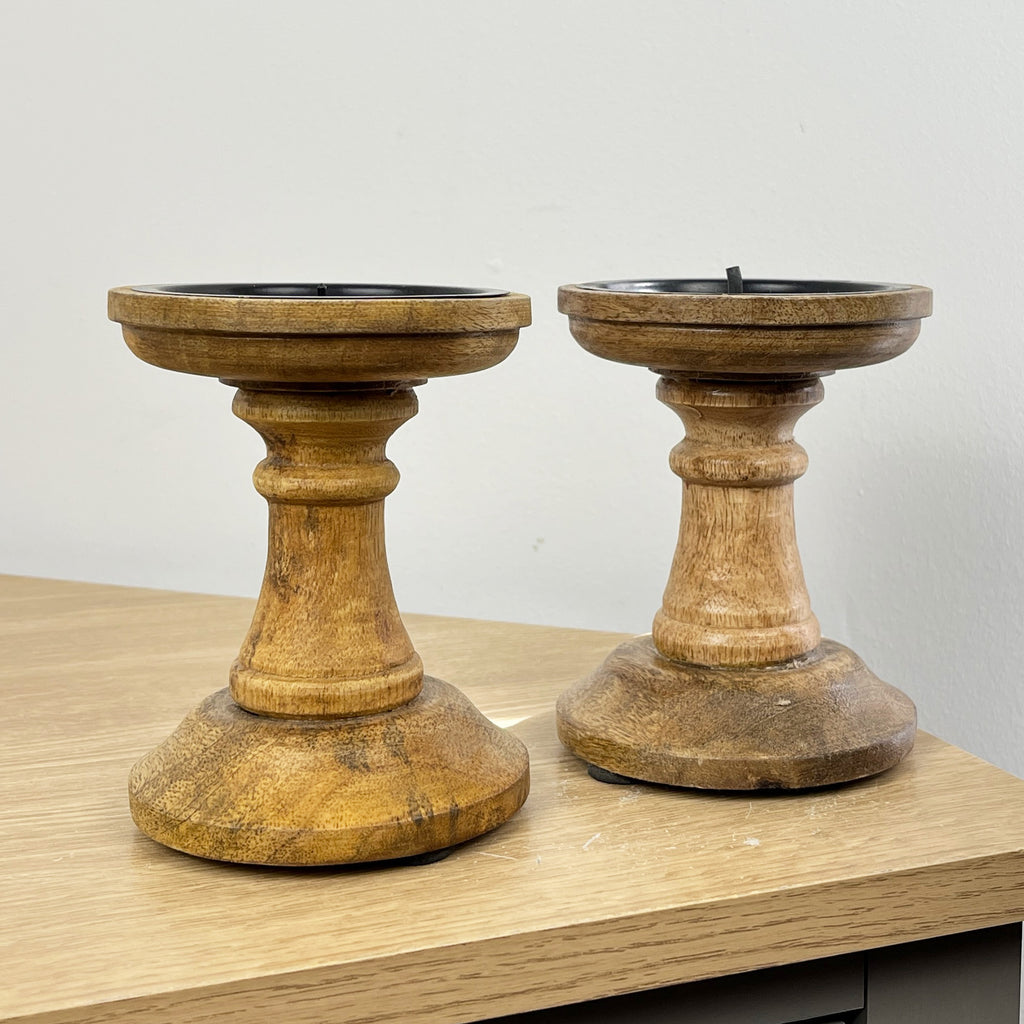 Pair of Dark Brown Wooden Candle Stick Holders – Design #3