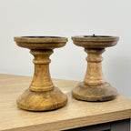 Pair of Dark Brown Wooden Candle Stick Holders – Design #3