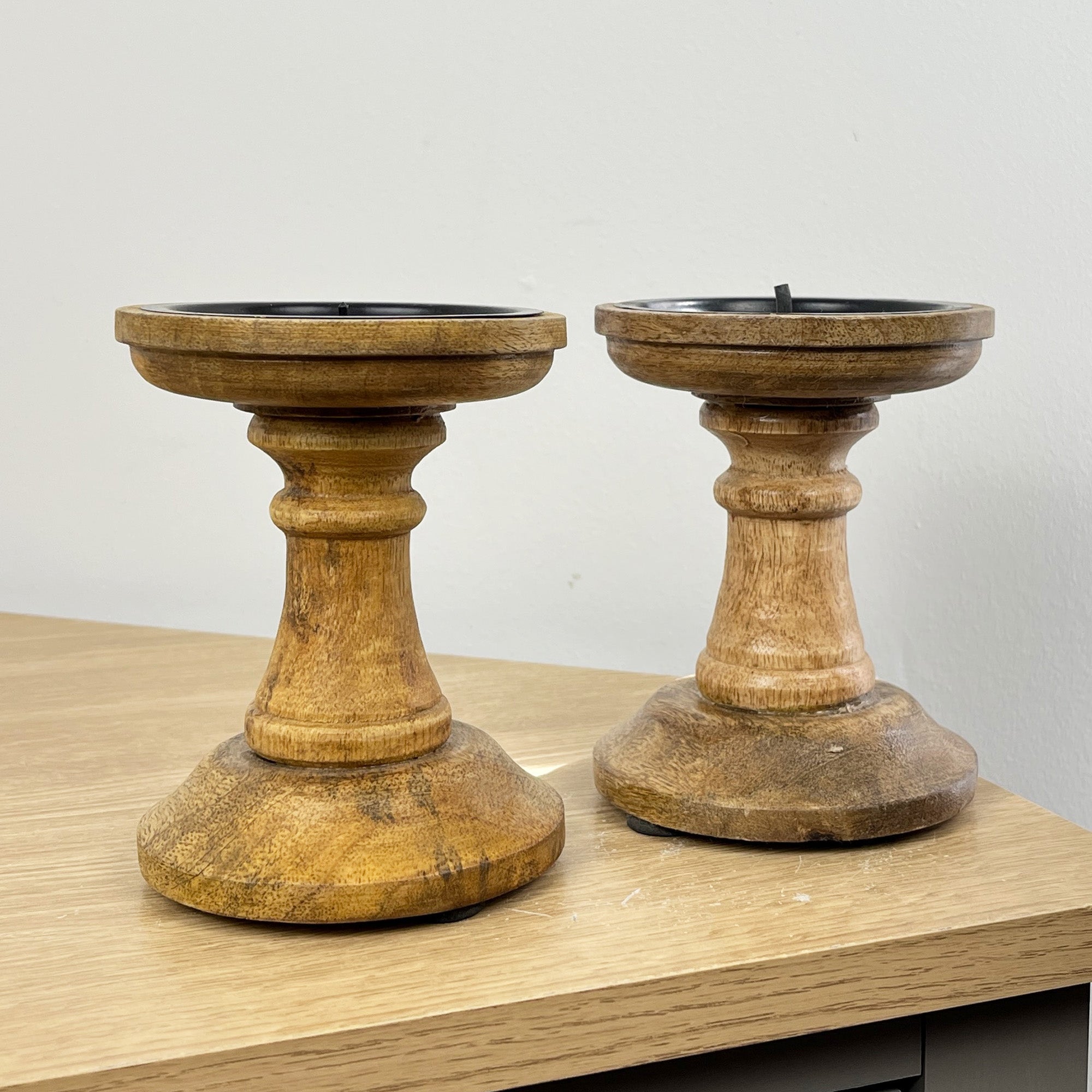 Pair of Dark Brown Wooden Candle Stick Holders – Design #3