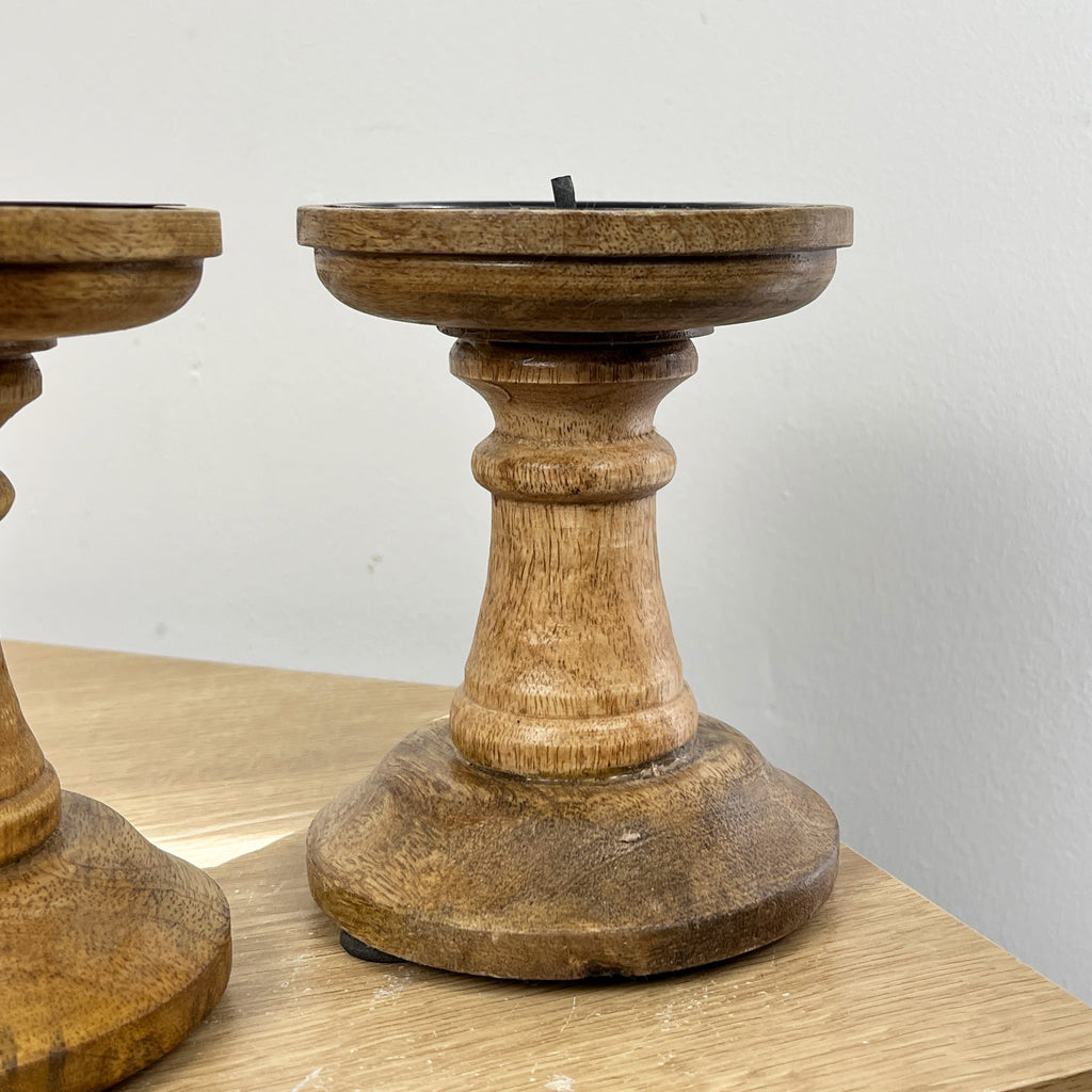 Pair of Dark Brown Wooden Candle Stick Holders – Design #3