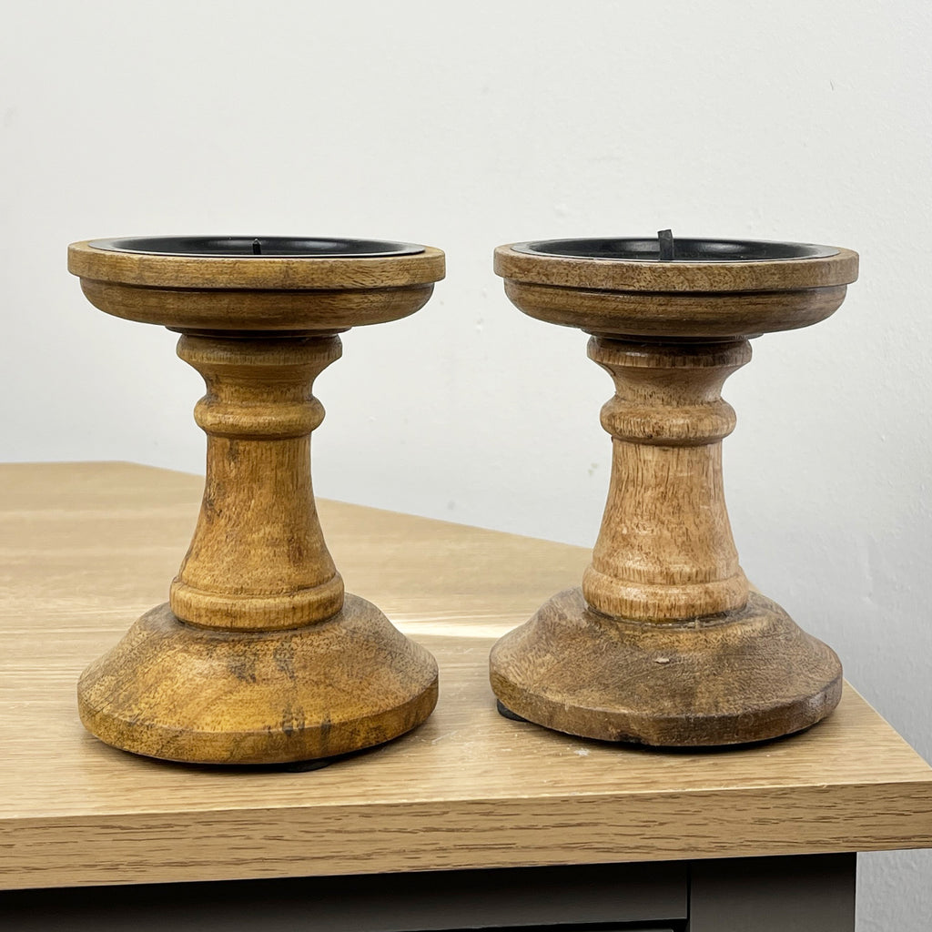 Pair of Dark Brown Wooden Candle Stick Holders – Design #3