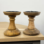 Pair of Dark Brown Wooden Candle Stick Holders – Design #3