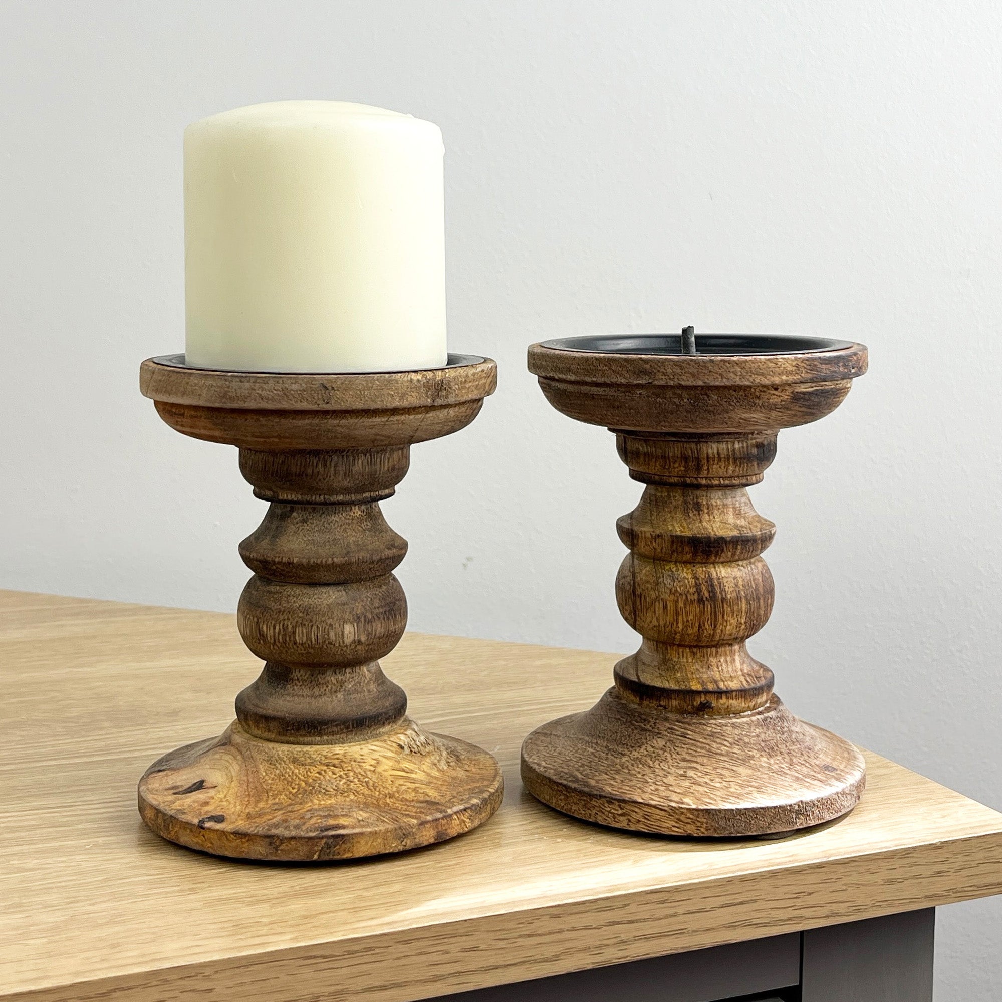 Pair of Dark Brown Wooden Candle Stick Holders – Design #4