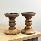 Pair of Dark Brown Wooden Candle Stick Holders – Design #4