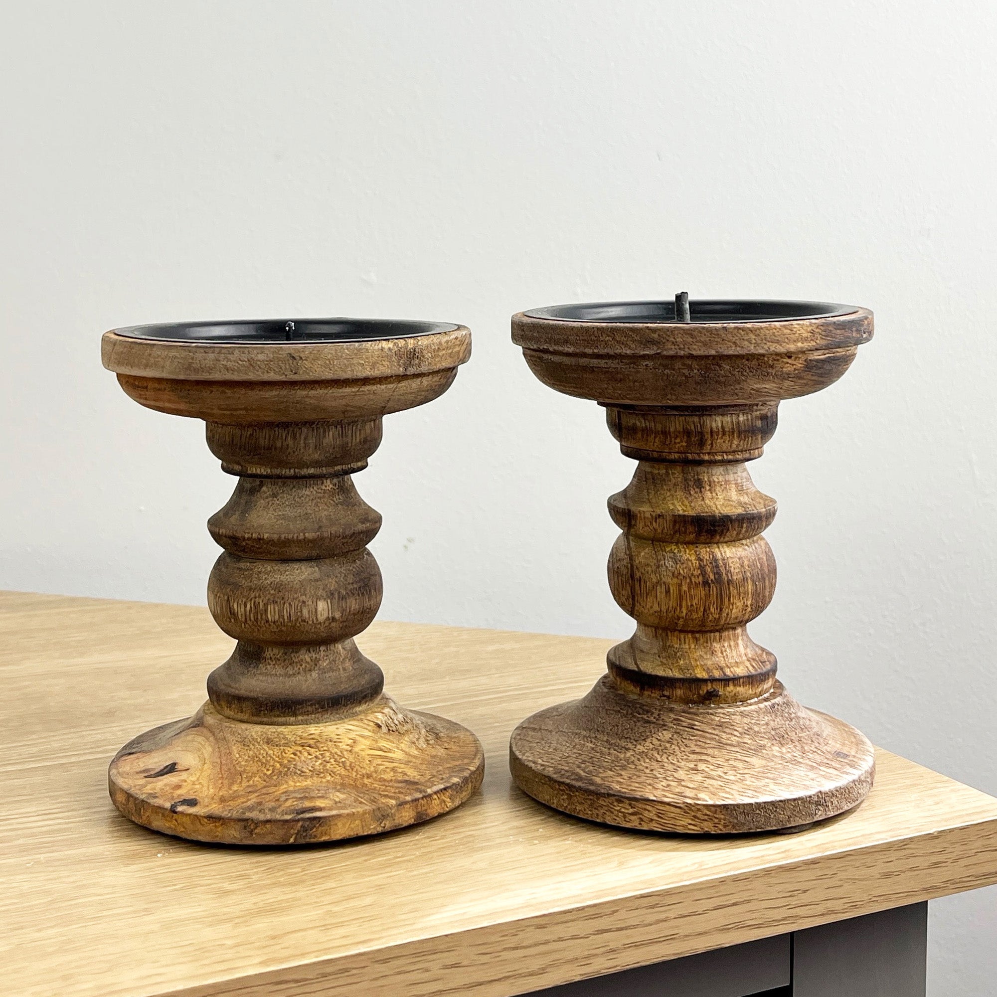 Pair of Dark Brown Wooden Candle Stick Holders – Design #4
