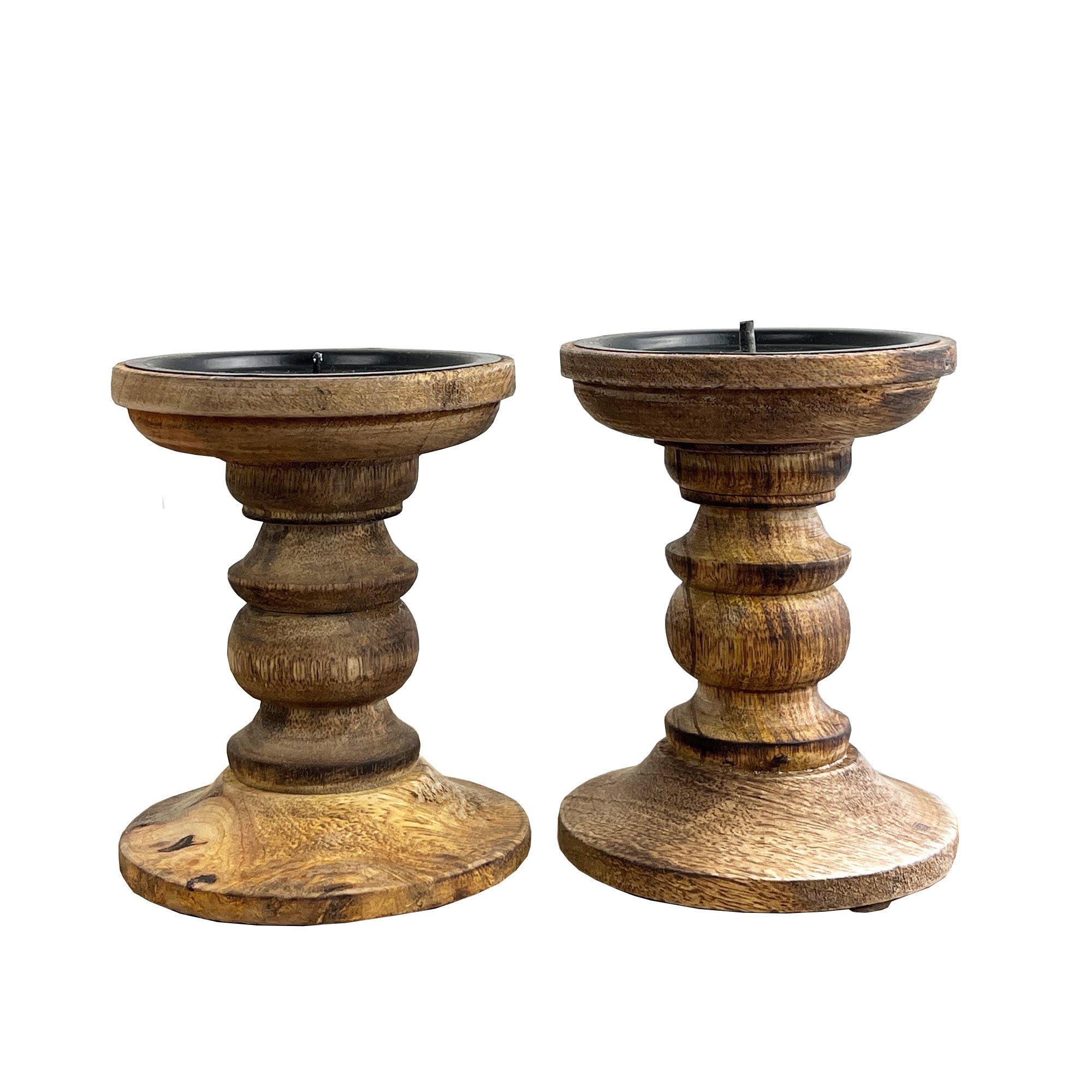Pair of Dark Brown Wooden Candle Stick Holders – Design #4