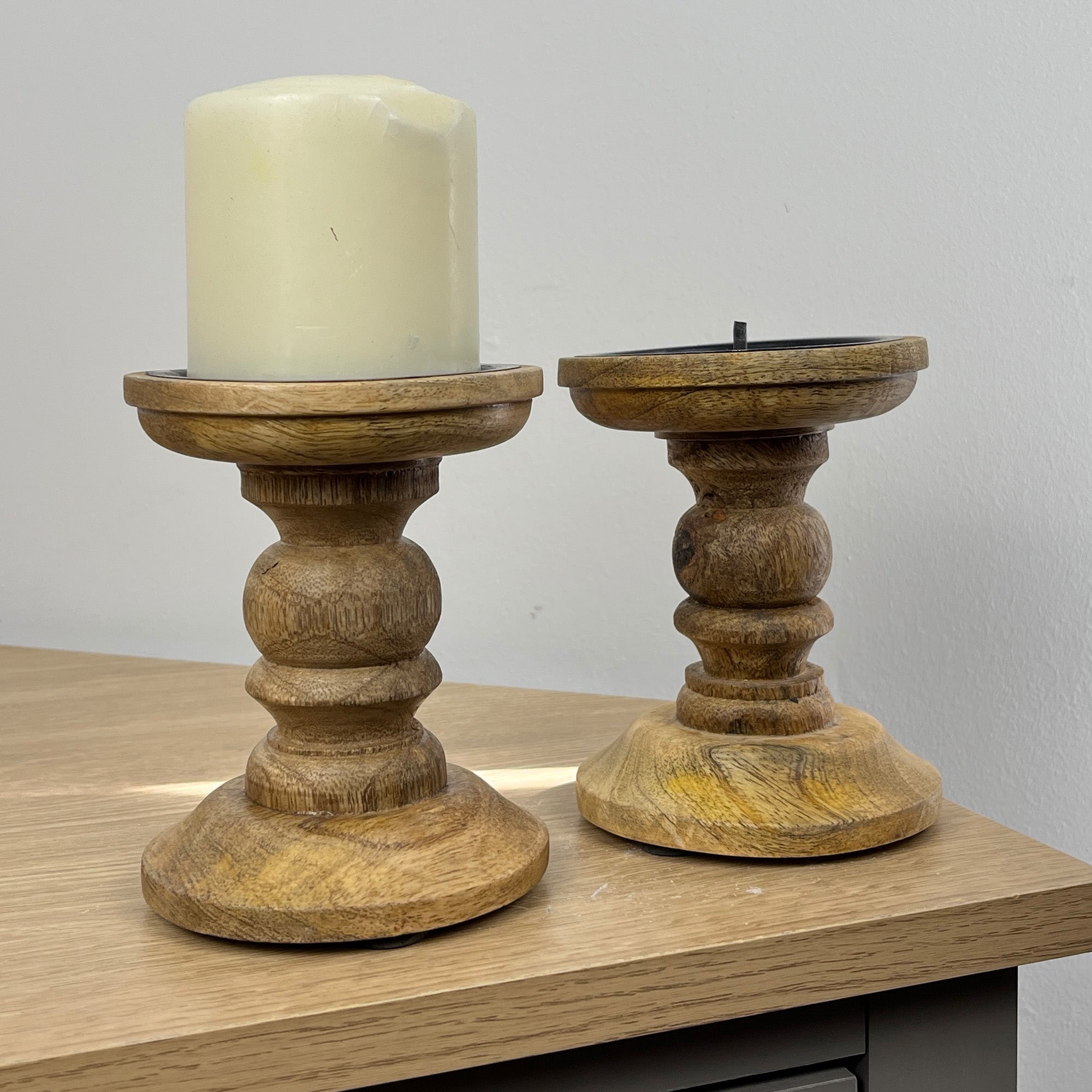 Pair of Dark Brown Wooden Candle Stick Holders – Design #4