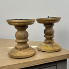 Pair of Dark Brown Wooden Candle Stick Holders – Design #4