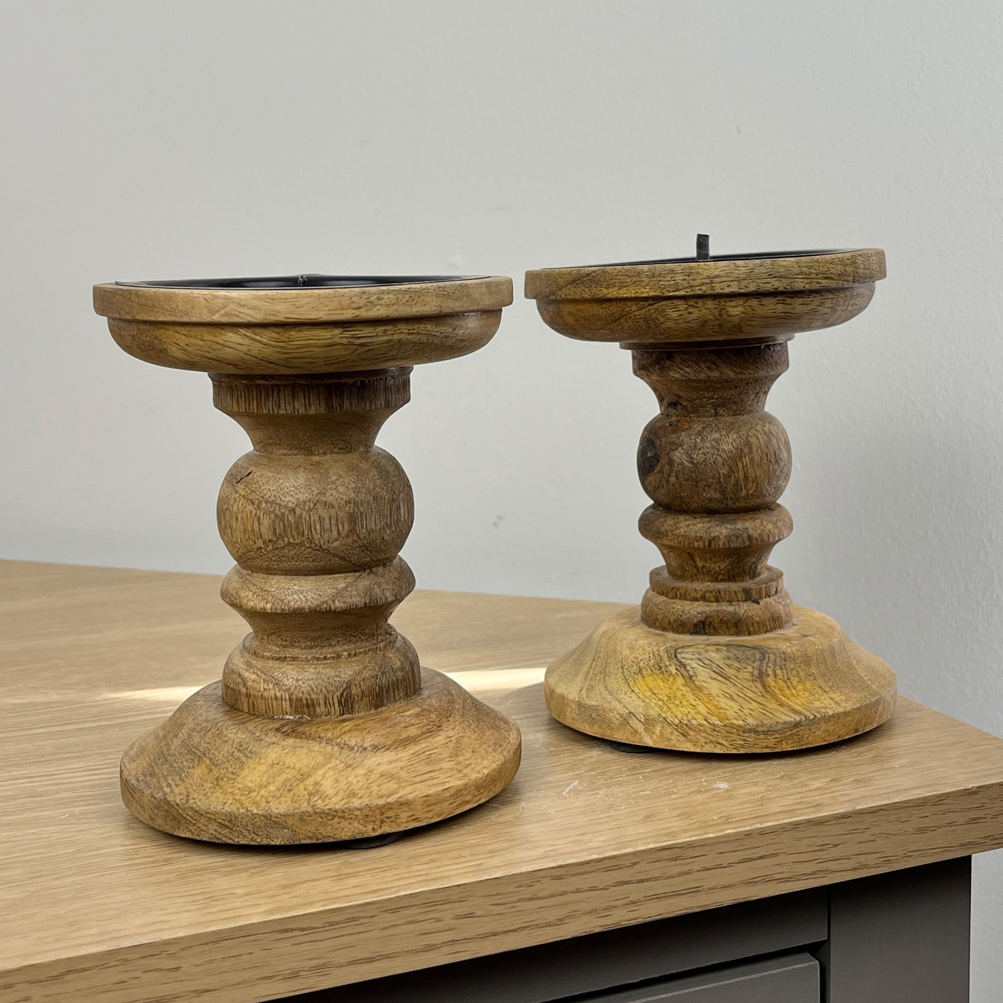 Pair of Dark Brown Wooden Candle Stick Holders – Design #4