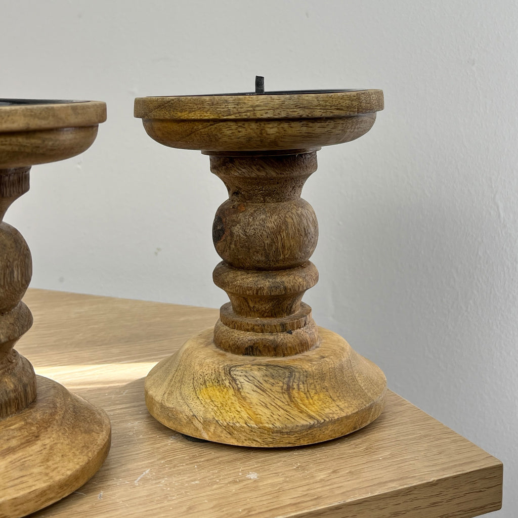 Pair of Dark Brown Wooden Candle Stick Holders – Design #4
