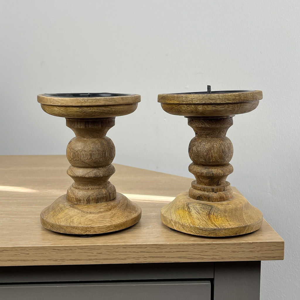 Pair of Dark Brown Wooden Candle Stick Holders – Design #4