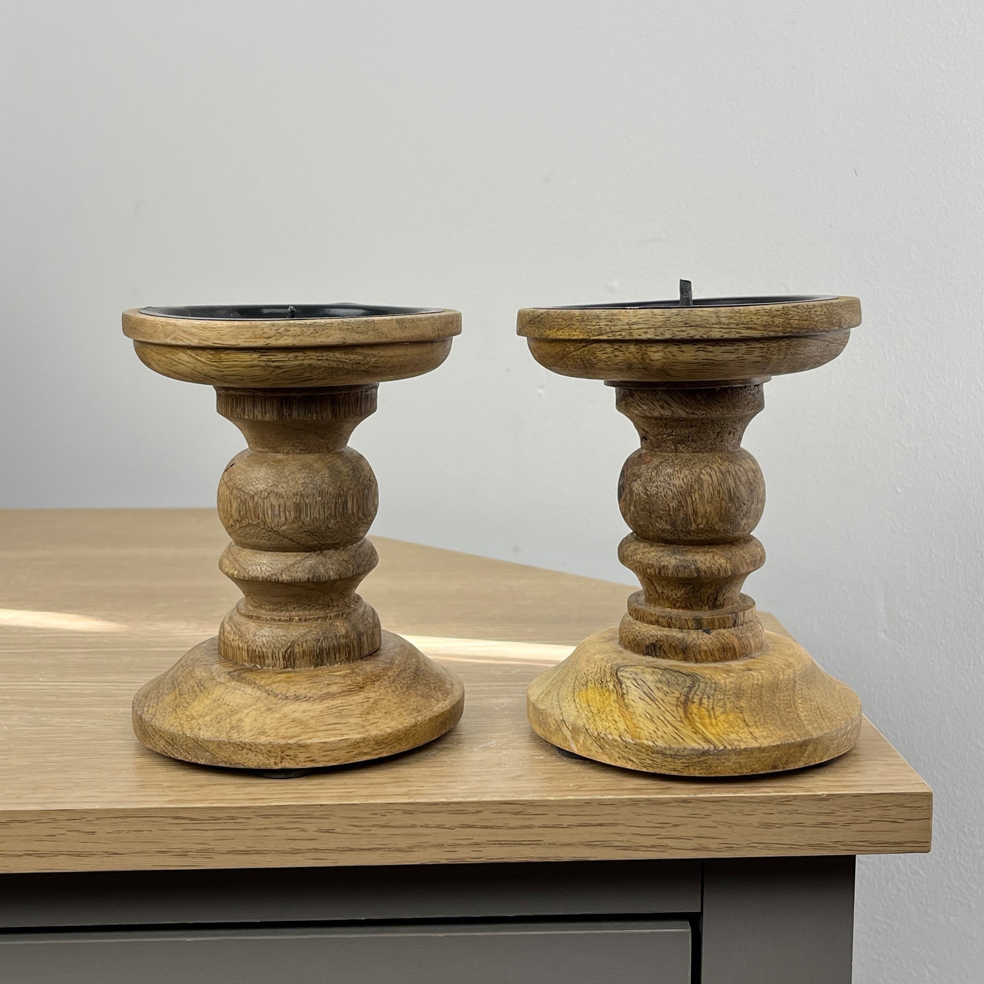 Pair of Dark Brown Wooden Candle Stick Holders – Design #4