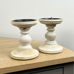 Pair of White Washed Wooden Candle Stick Holders – Design #1