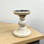 Pair of White Washed Wooden Candle Stick Holders – Design #1