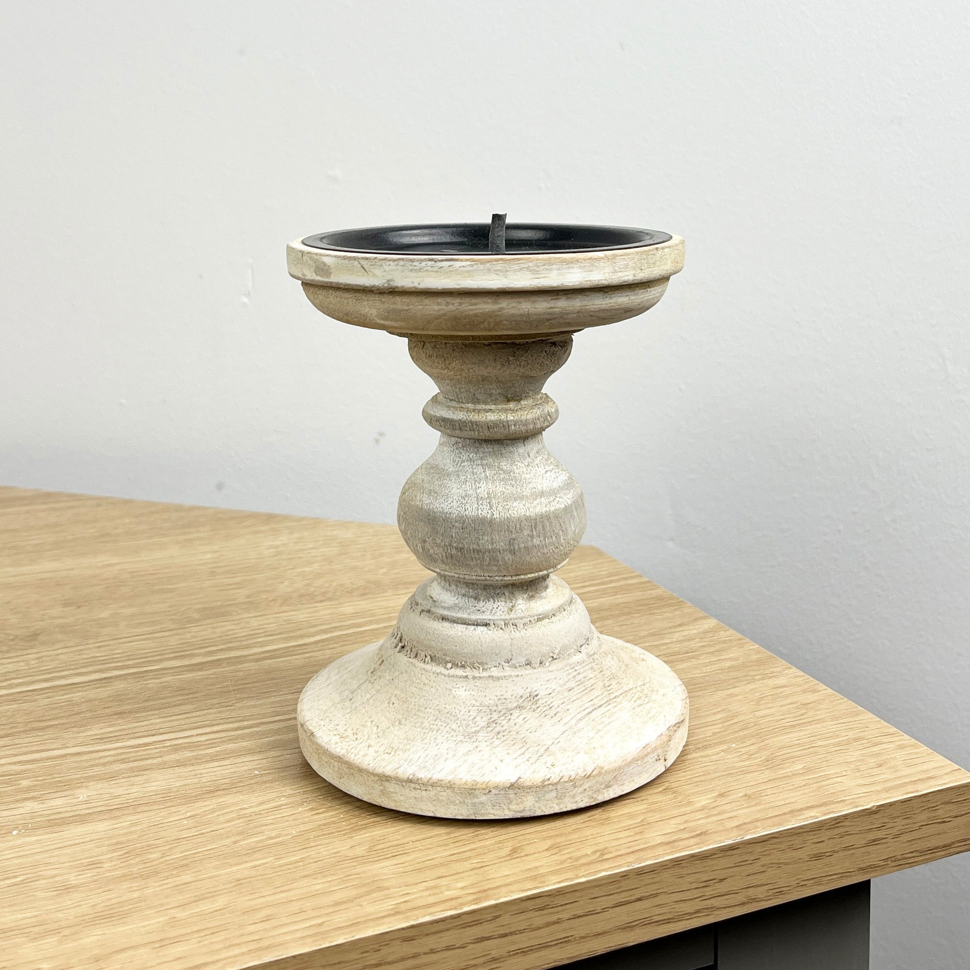 Pair of White Washed Wooden Candle Stick Holders – Design #1