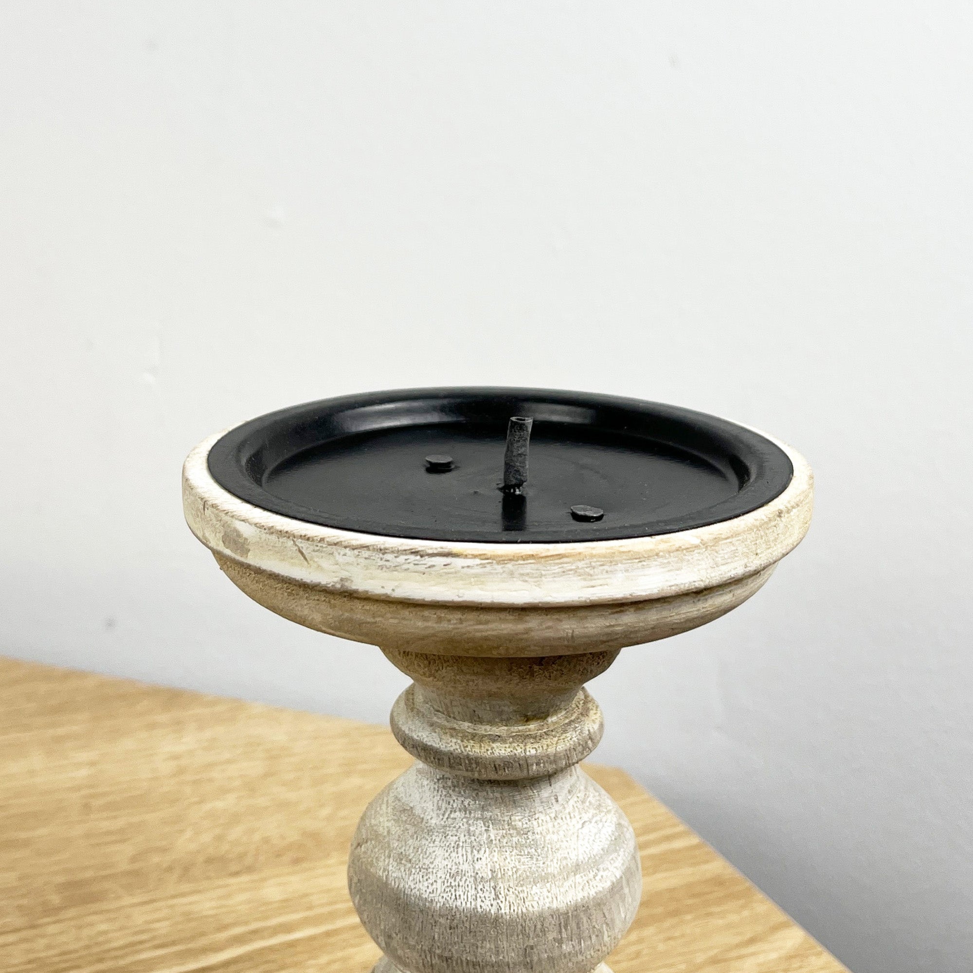 Pair of White Washed Wooden Candle Stick Holders – Design #1