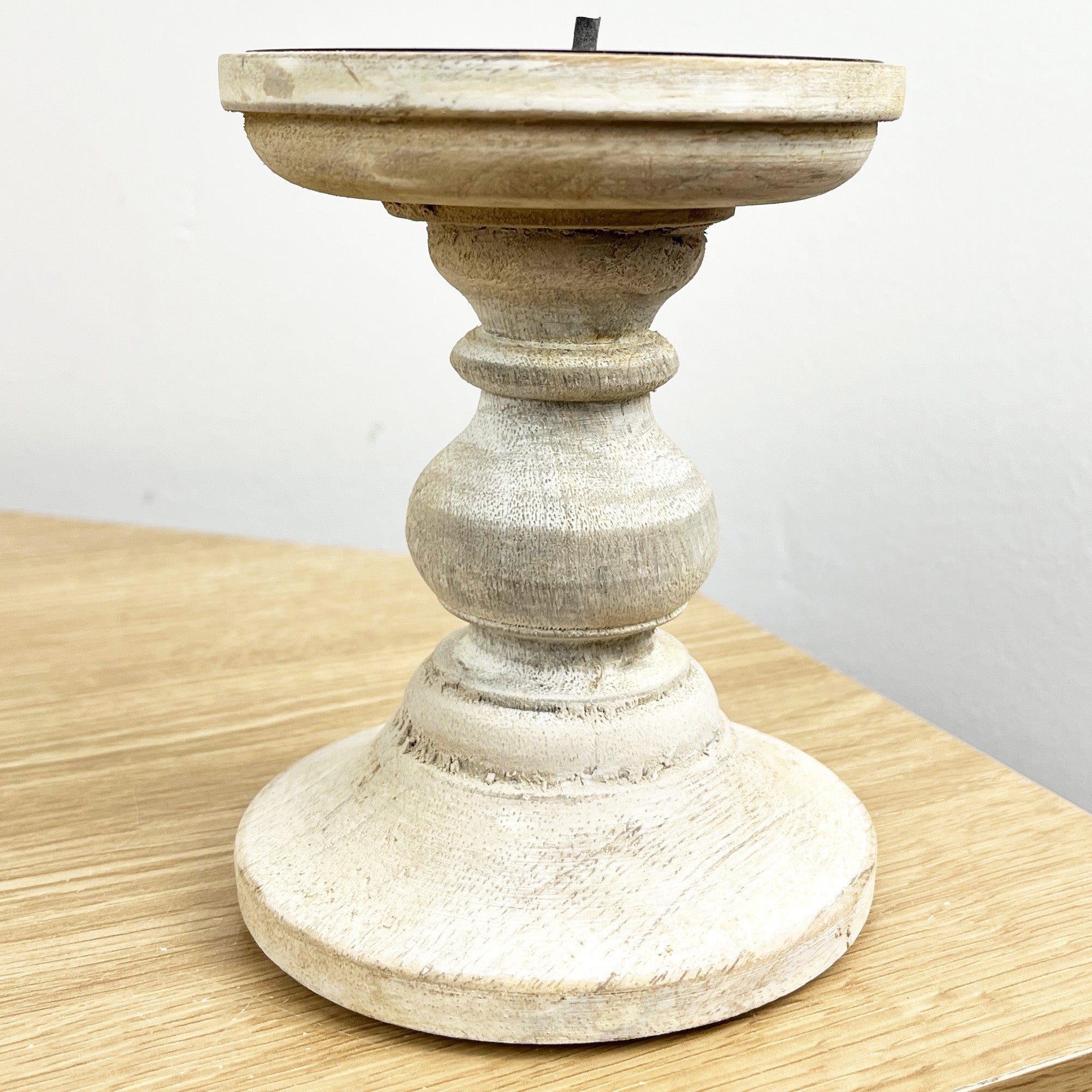 Pair of White Washed Wooden Candle Stick Holders – Design #1