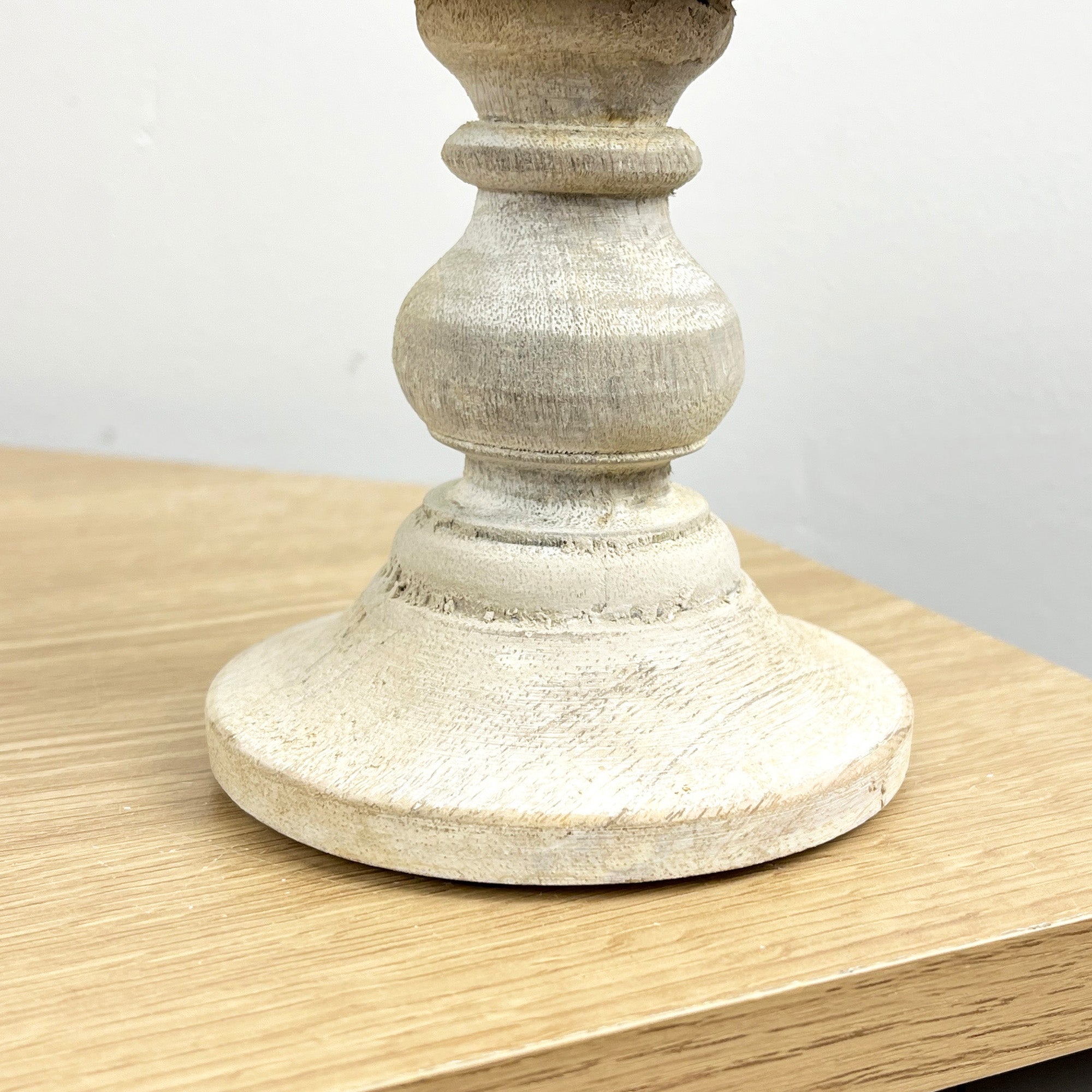 Pair of White Washed Wooden Candle Stick Holders – Design #1