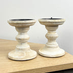 Pair of White Washed Wooden Candle Stick Holders – Design #2
