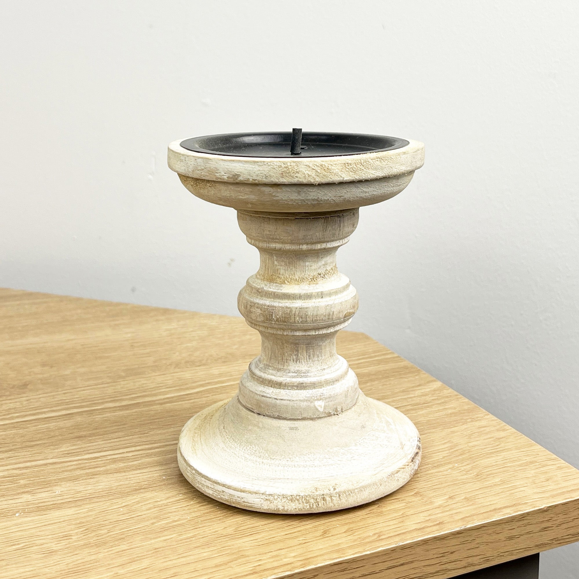 Pair of White Washed Wooden Candle Stick Holders – Design #2