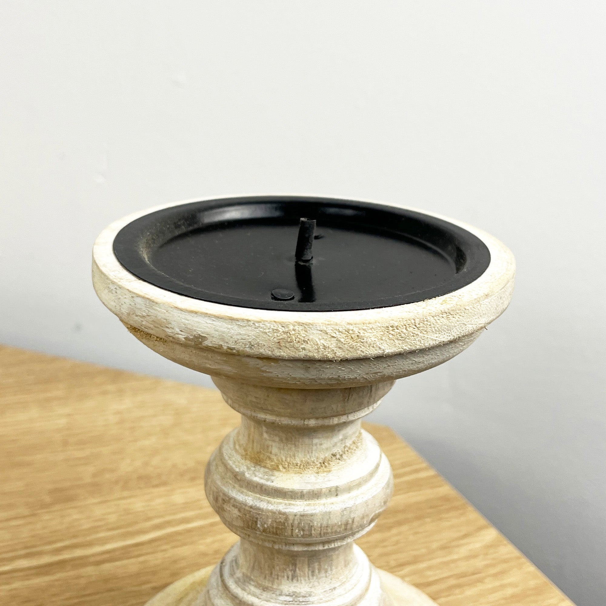 Pair of White Washed Wooden Candle Stick Holders – Design #2