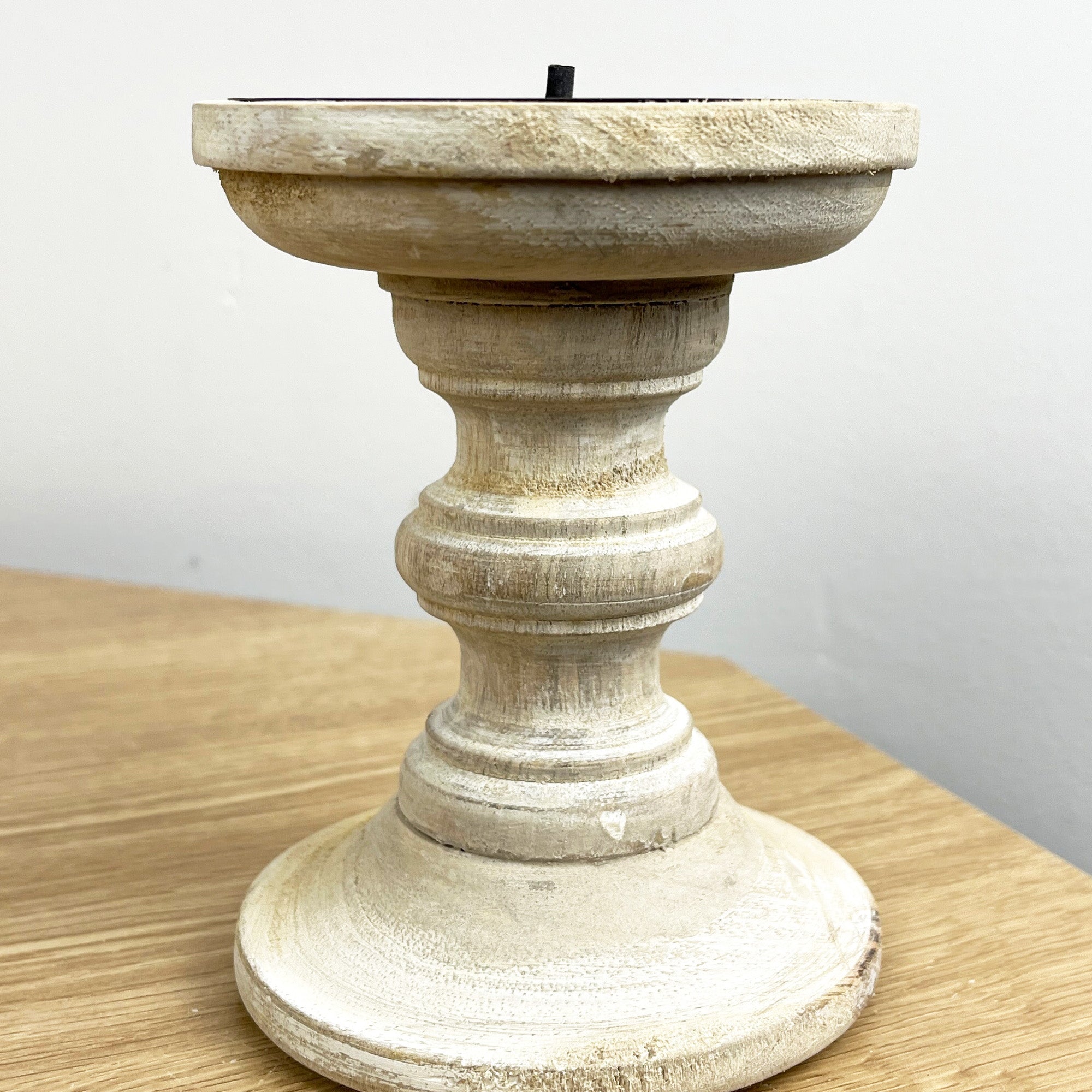 Pair of White Washed Wooden Candle Stick Holders – Design #2