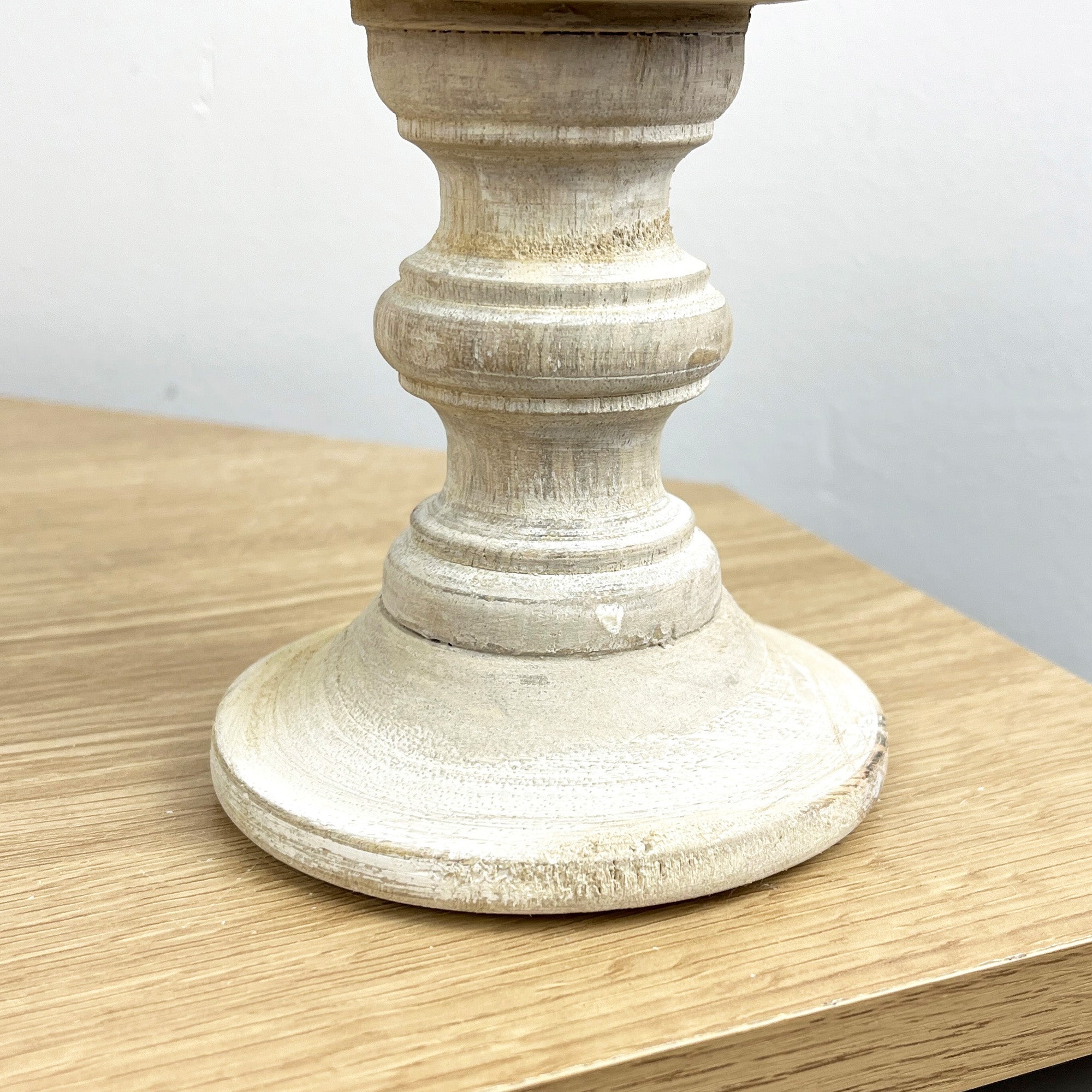 Pair of White Washed Wooden Candle Stick Holders – Design #2