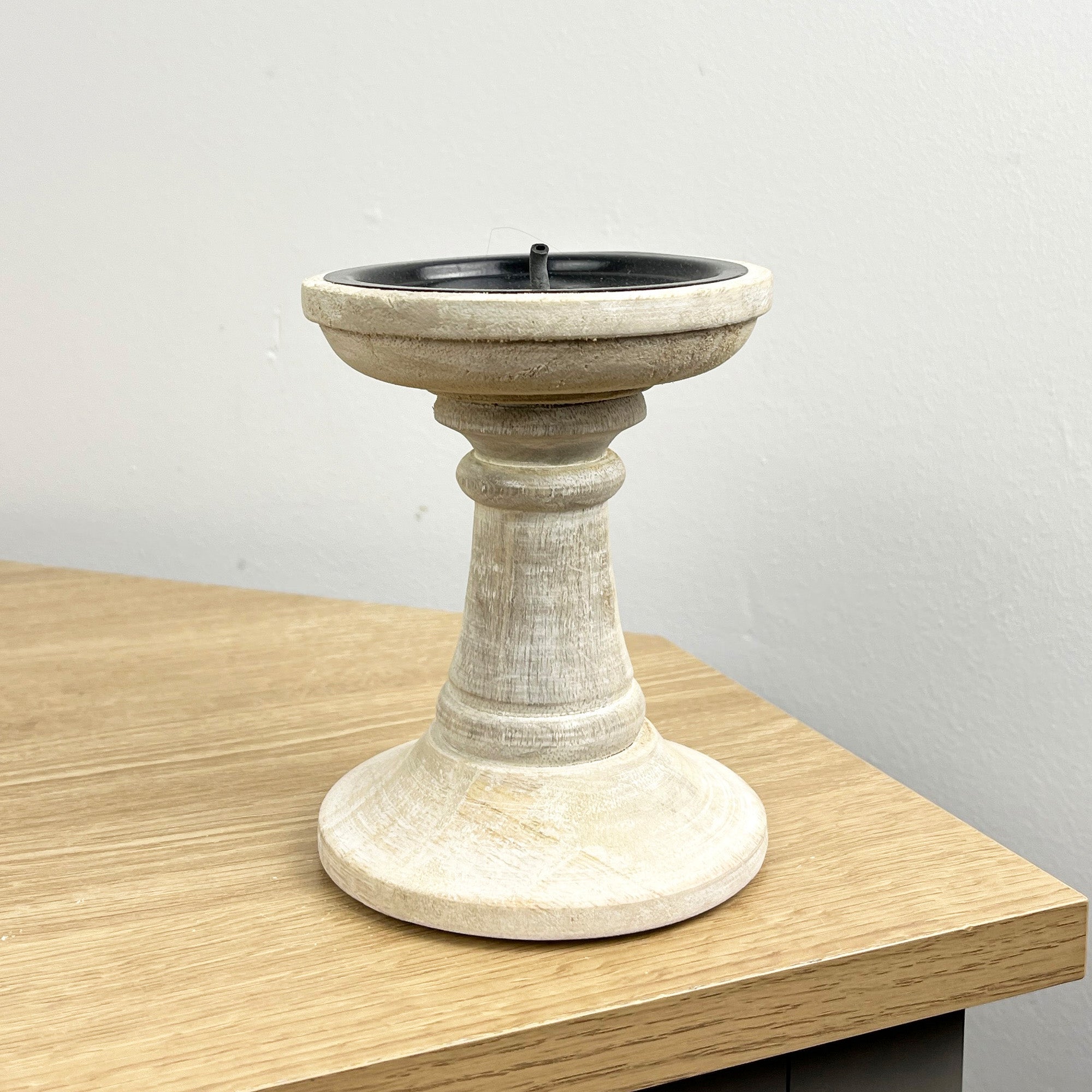 Pair of White Washed Wooden Candle Stick Holders – Design #3