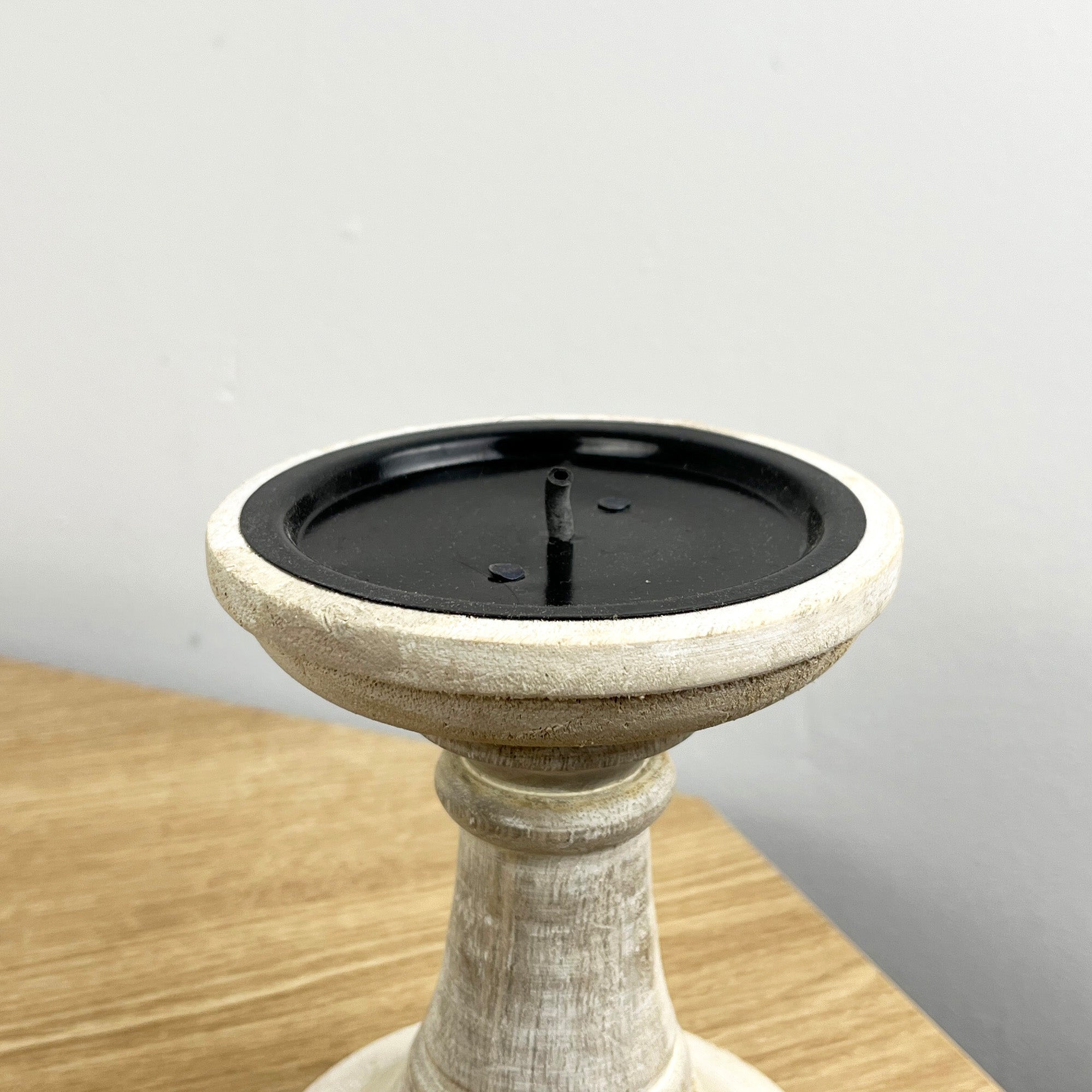 Pair of White Washed Wooden Candle Stick Holders – Design #3