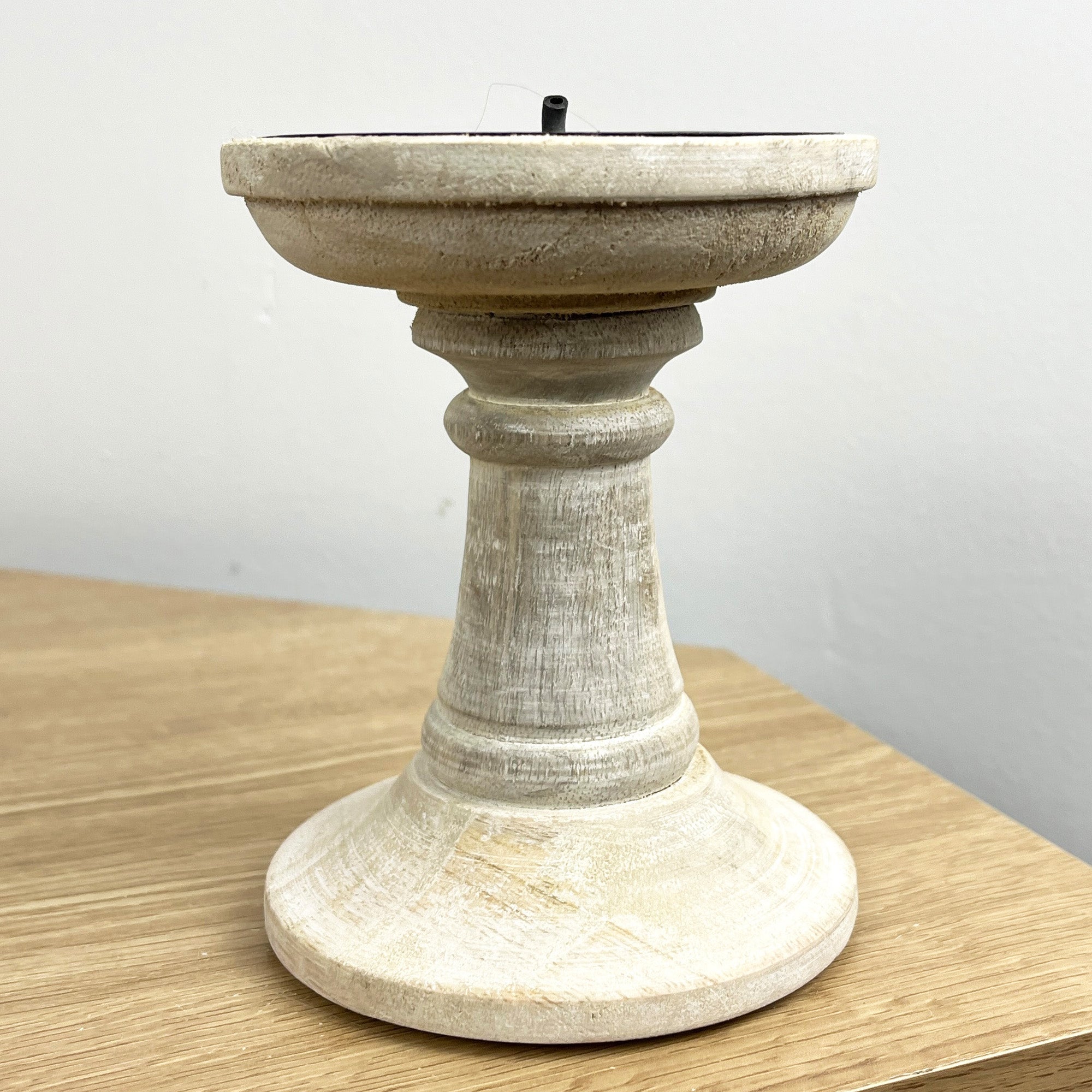 Pair of White Washed Wooden Candle Stick Holders – Design #3