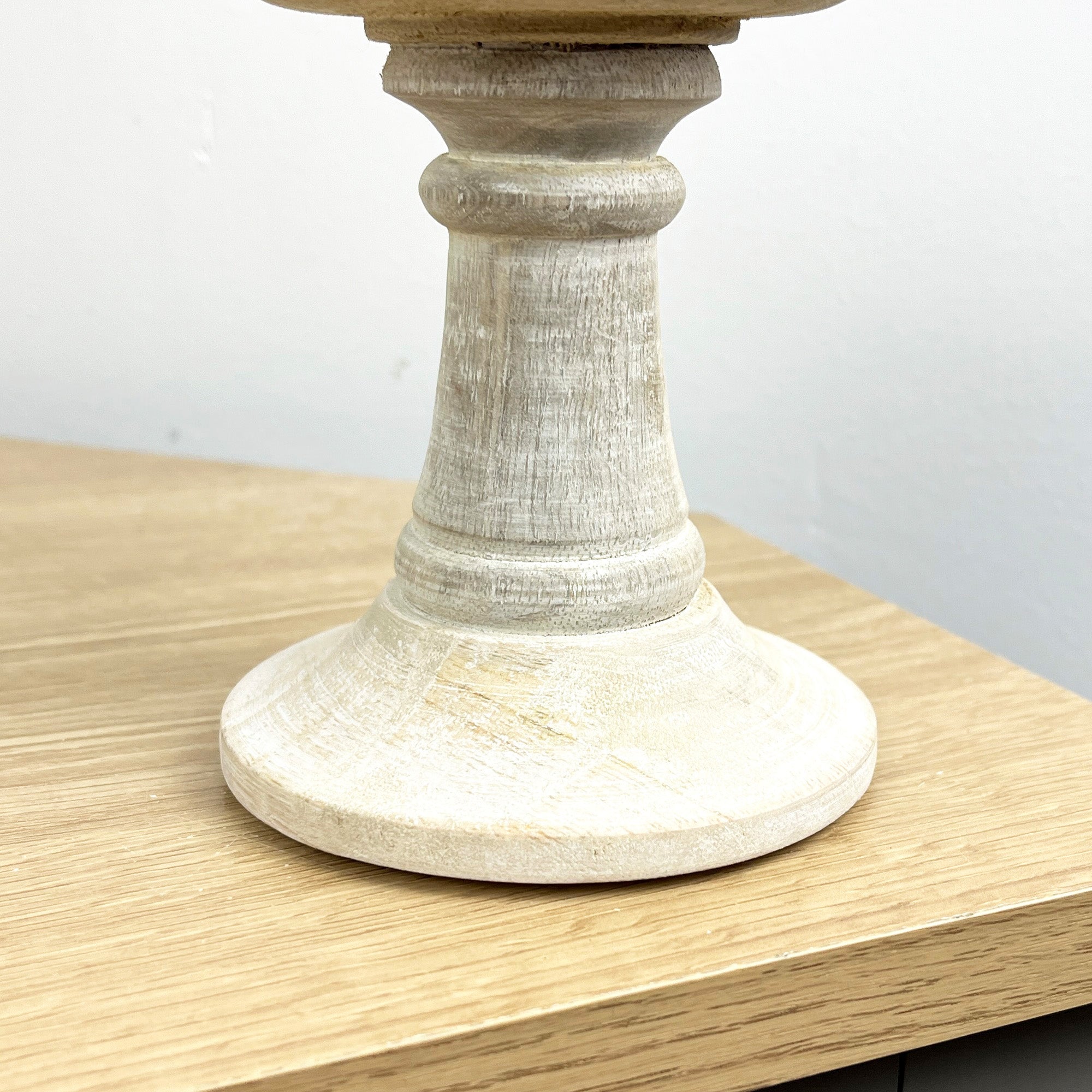 Pair of White Washed Wooden Candle Stick Holders – Design #3