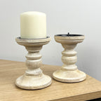 Pair of White Washed Wooden Candle Stick Holders – Design #4