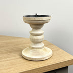 Pair of White Washed Wooden Candle Stick Holders – Design #4