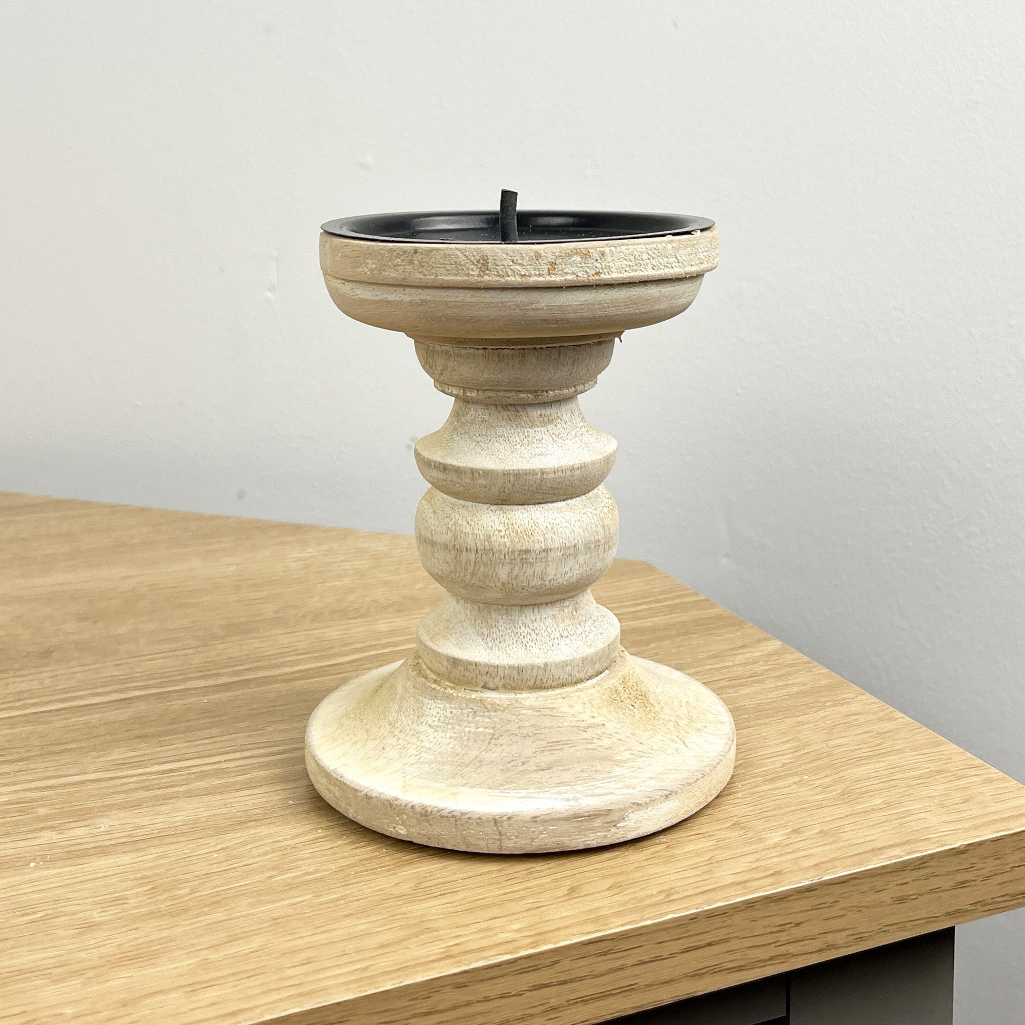 Pair of White Washed Wooden Candle Stick Holders – Design #4