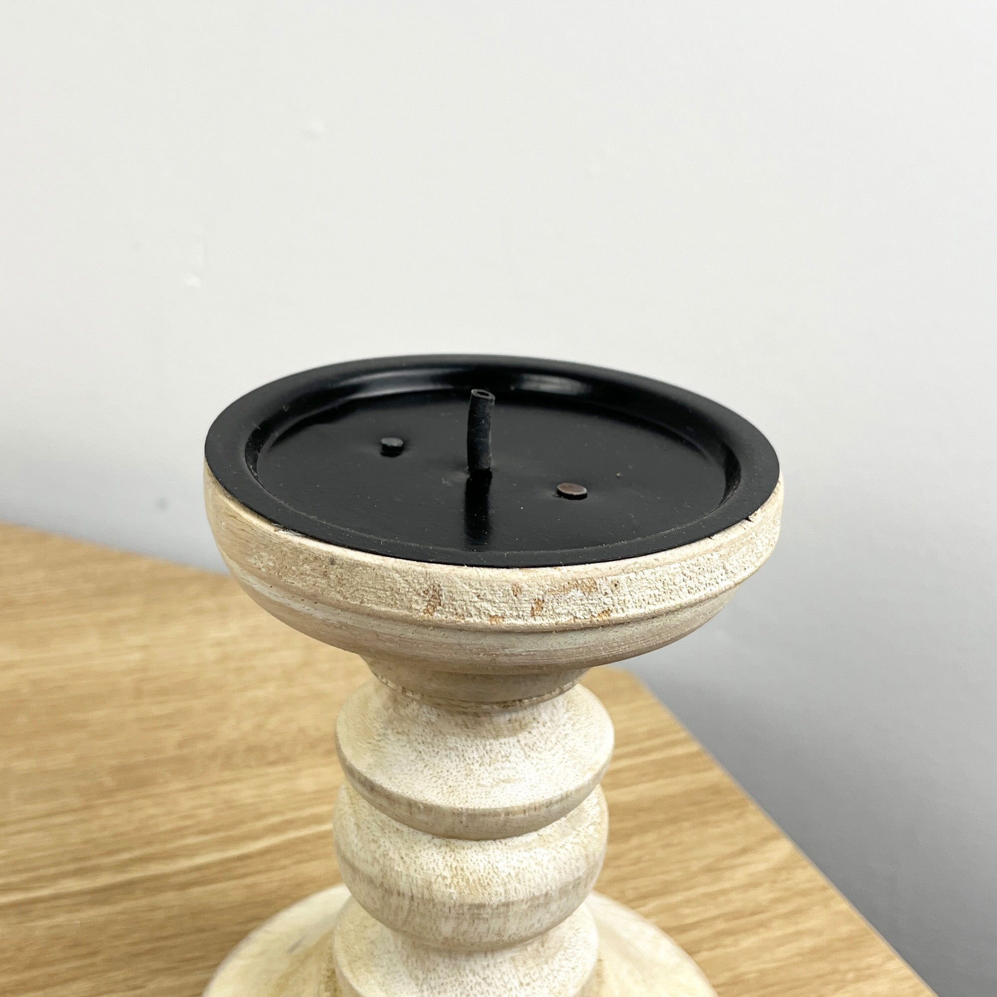 Pair of White Washed Wooden Candle Stick Holders – Design #4