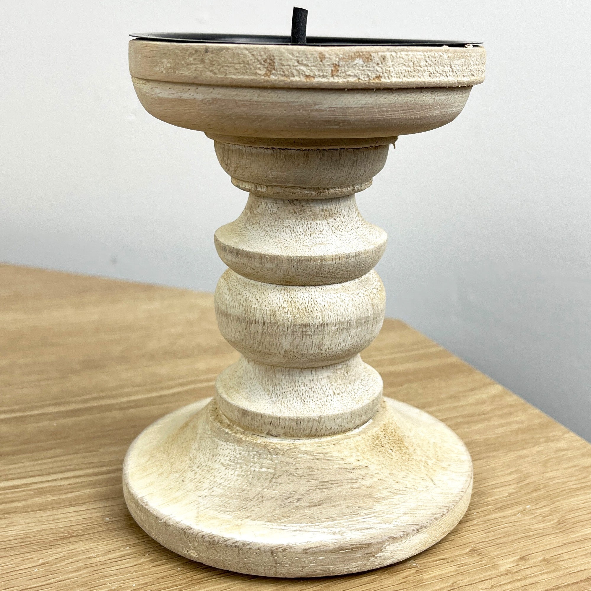 Pair of White Washed Wooden Candle Stick Holders – Design #4