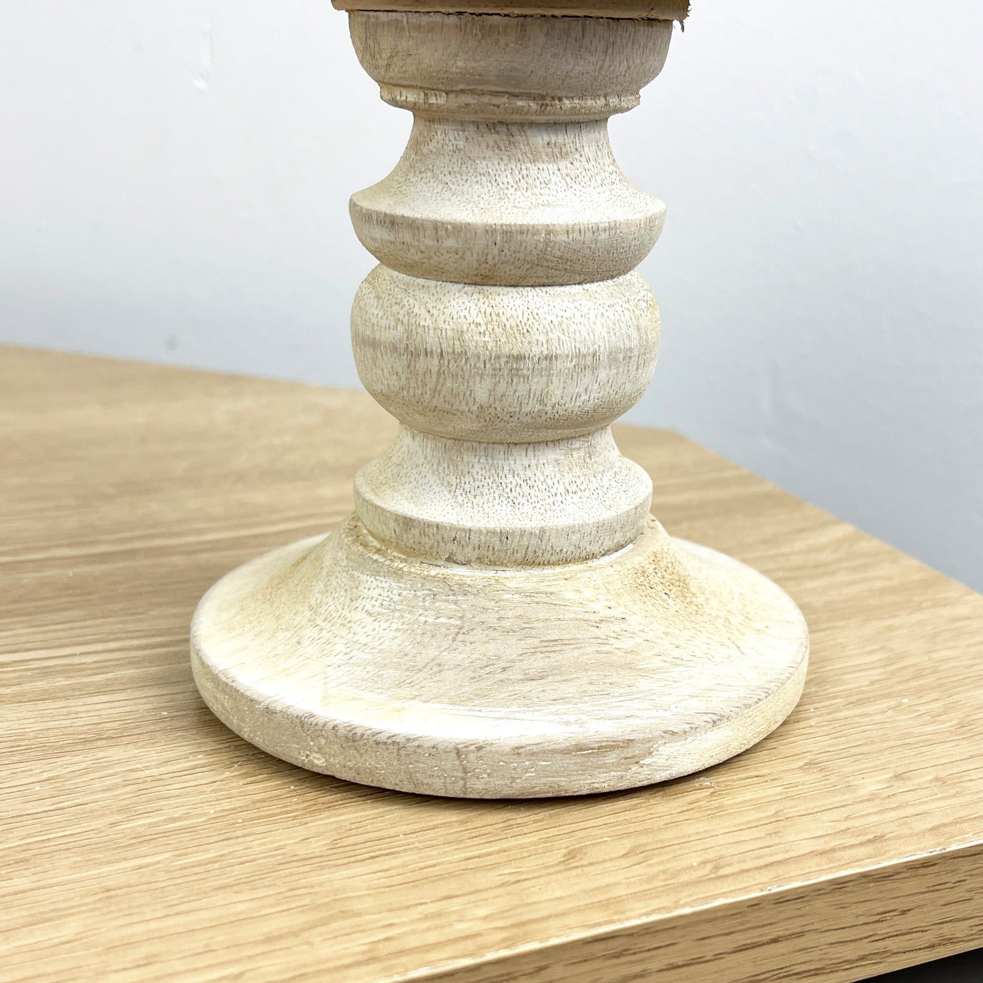 Pair of White Washed Wooden Candle Stick Holders – Design #4