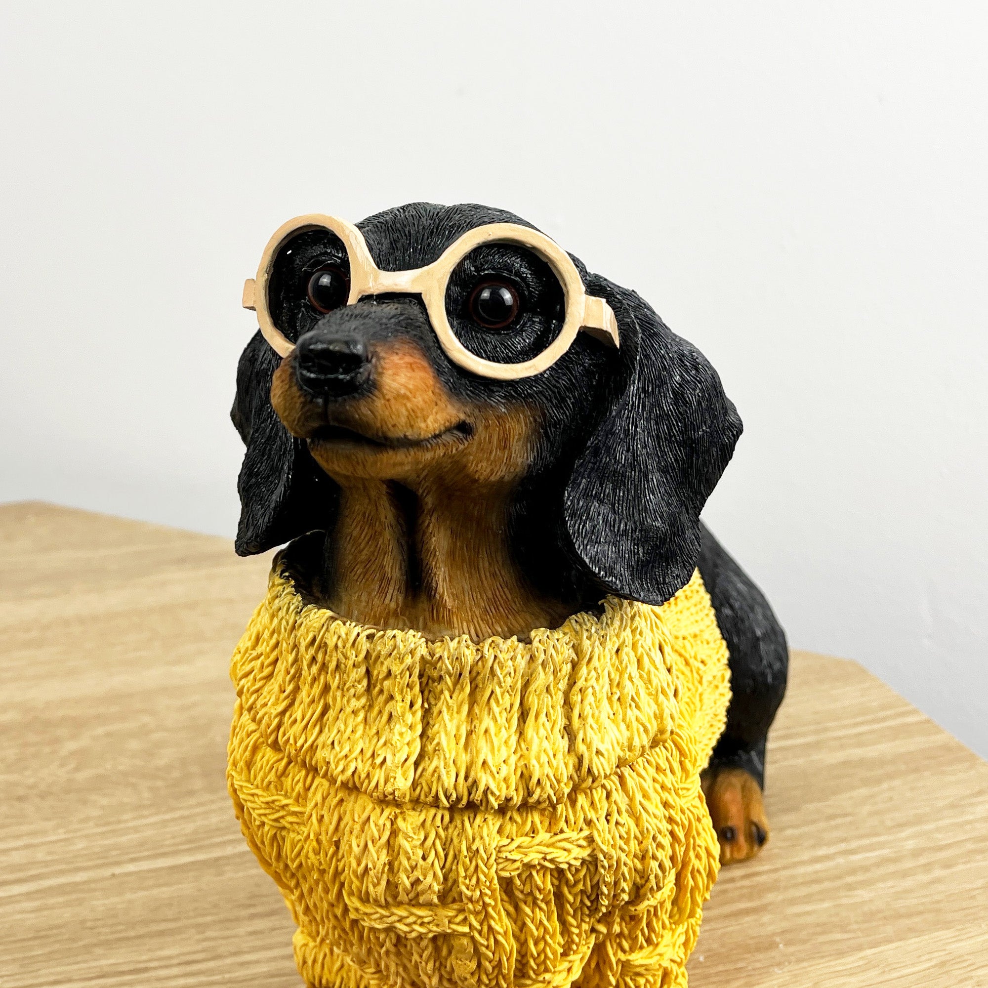24cm Dachshund in Yellow Jumper Ornament – Resin
