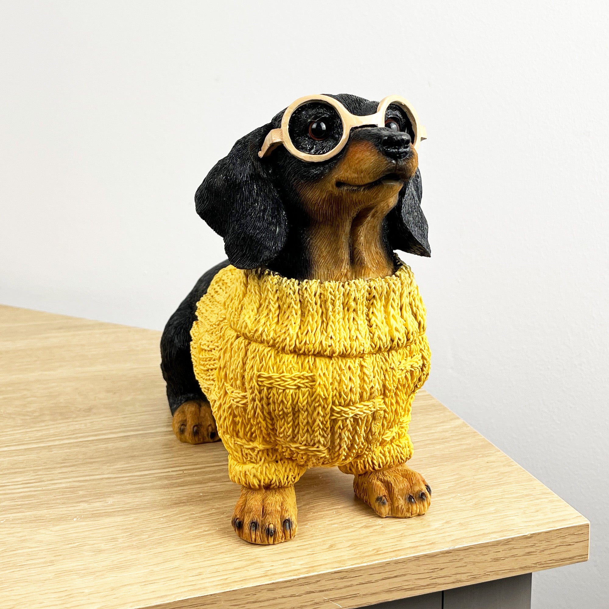 24cm Dachshund in Yellow Jumper Ornament – Resin
