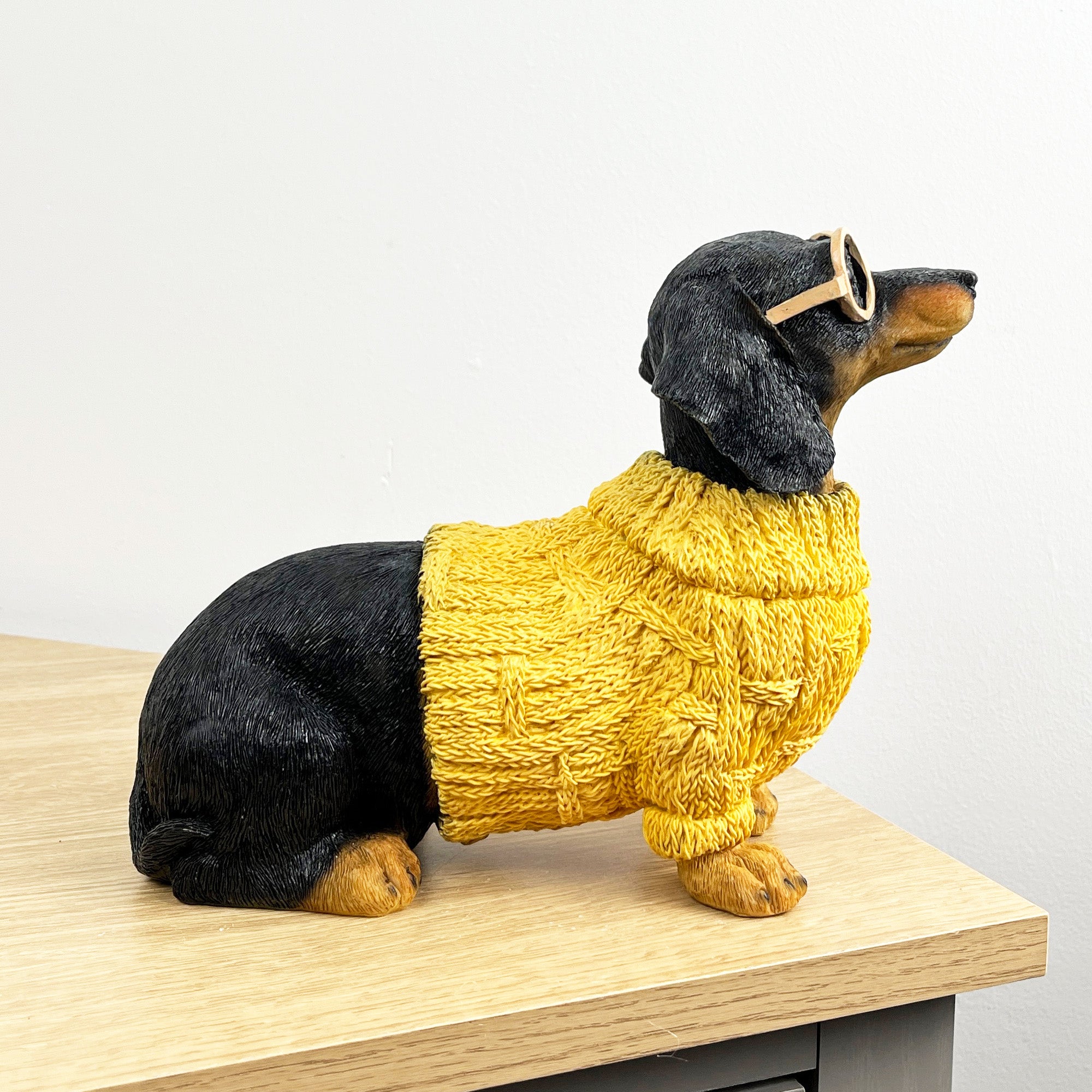 24cm Dachshund in Yellow Jumper Ornament – Resin