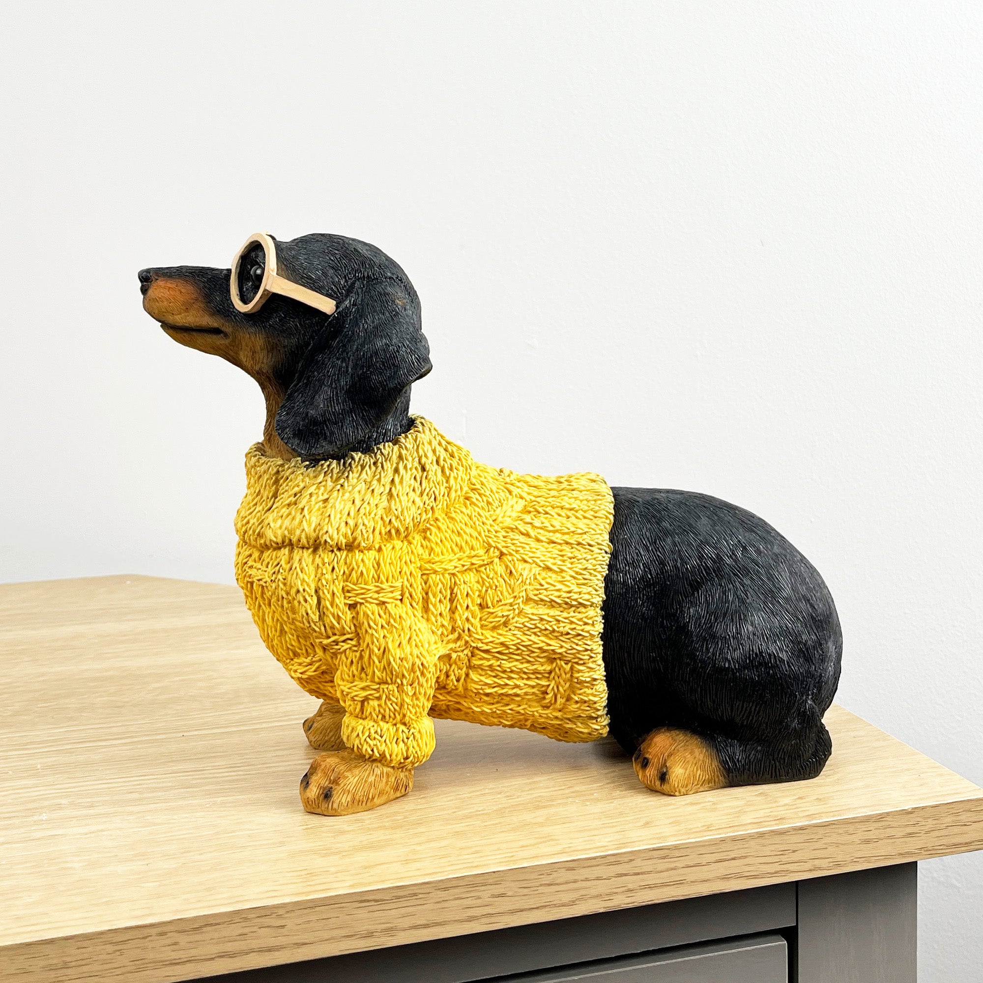 24cm Dachshund in Yellow Jumper Ornament – Resin