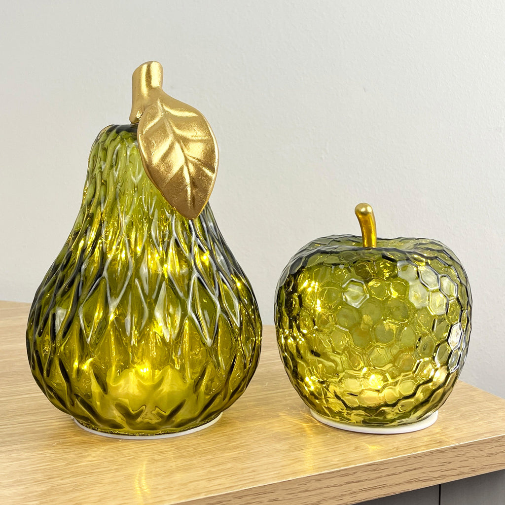 Green Glass LED Mood Light Apple & Pear Ornaments