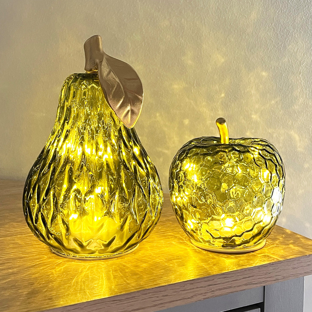 Green Glass LED Mood Light Apple & Pear Ornaments