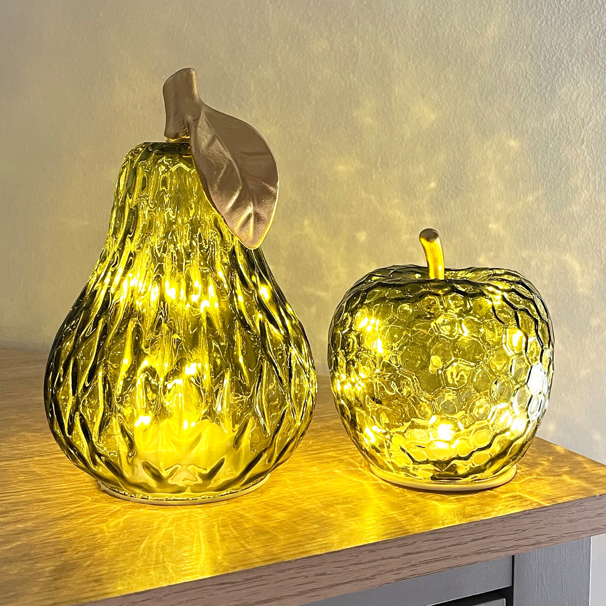 Green Glass LED Mood Light Apple & Pear Ornaments