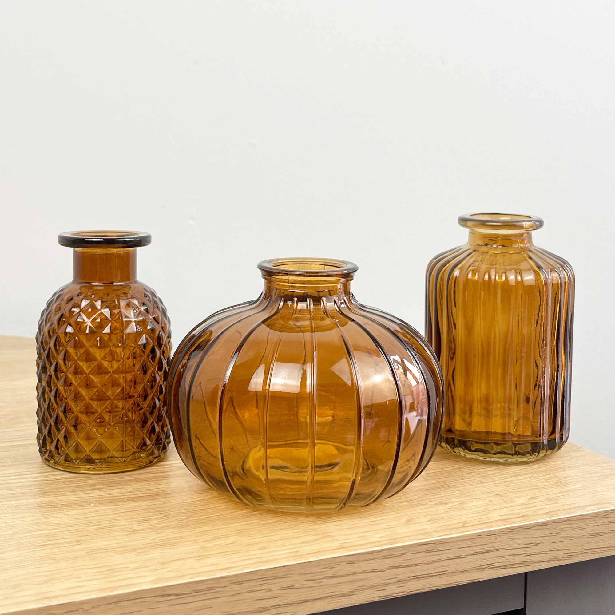3 Piece Glass Bud Vase Set - Brown Amber