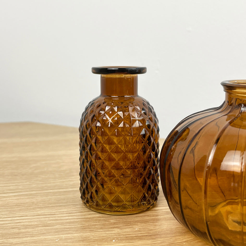 3 Piece Glass Bud Vase Set - Brown Amber